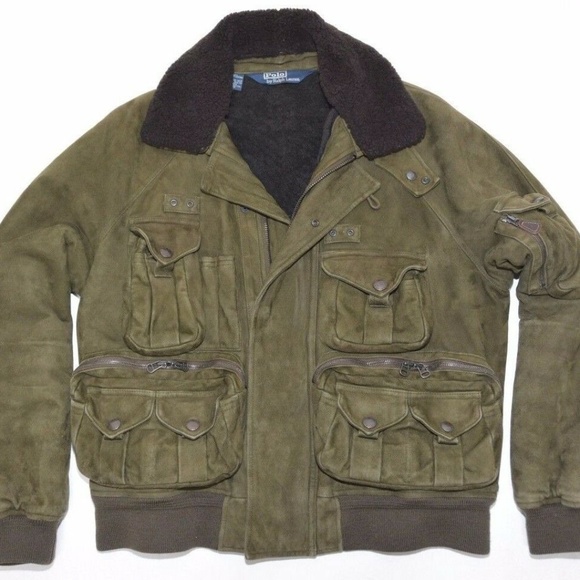 Polo Ralph Lauren Men's Olive Suede Fur Jacket - Picture 1 of 8
